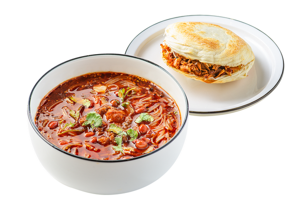 酸辣粉+肥瘦肉夹馍